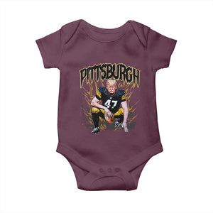 Vintage Pittsburgh Baby Onesie Retro Sports Fan Trump 47 Streetwear Bootleg TS10 Maroon Print Your Wear