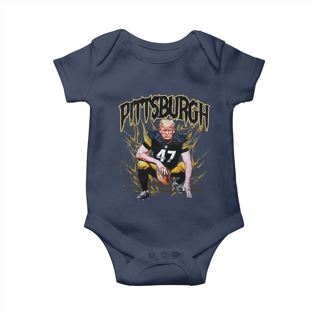 Vintage Pittsburgh Baby Onesie Retro Sports Fan Trump 47 Streetwear Bootleg TS10 Navy Print Your Wear