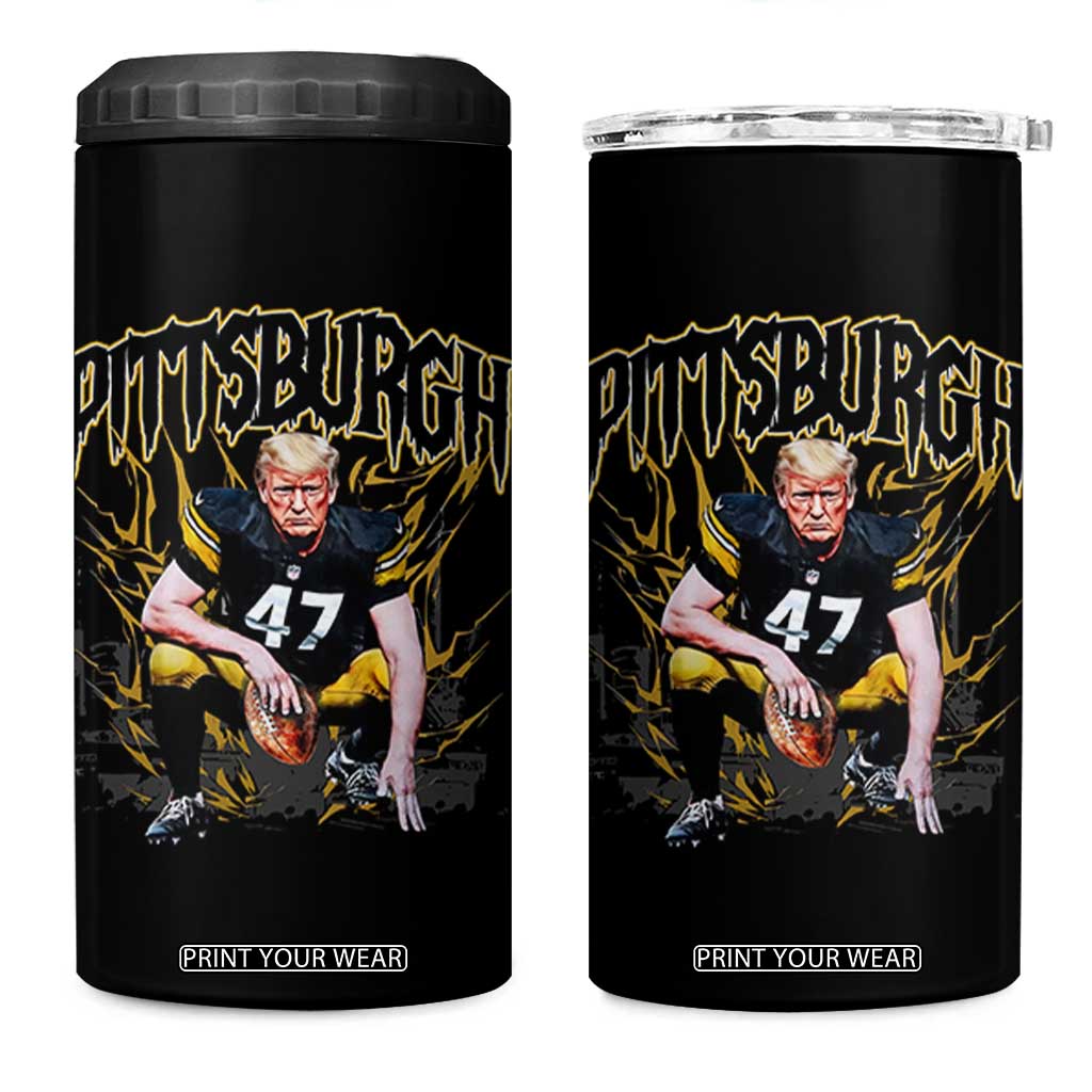 Vintage Pittsburgh 4 in 1 Can Cooler Tumbler Retro Sports Fan Trump 47 Streetwear Bootleg TS10 One Size: 16 oz Black Print Your Wear