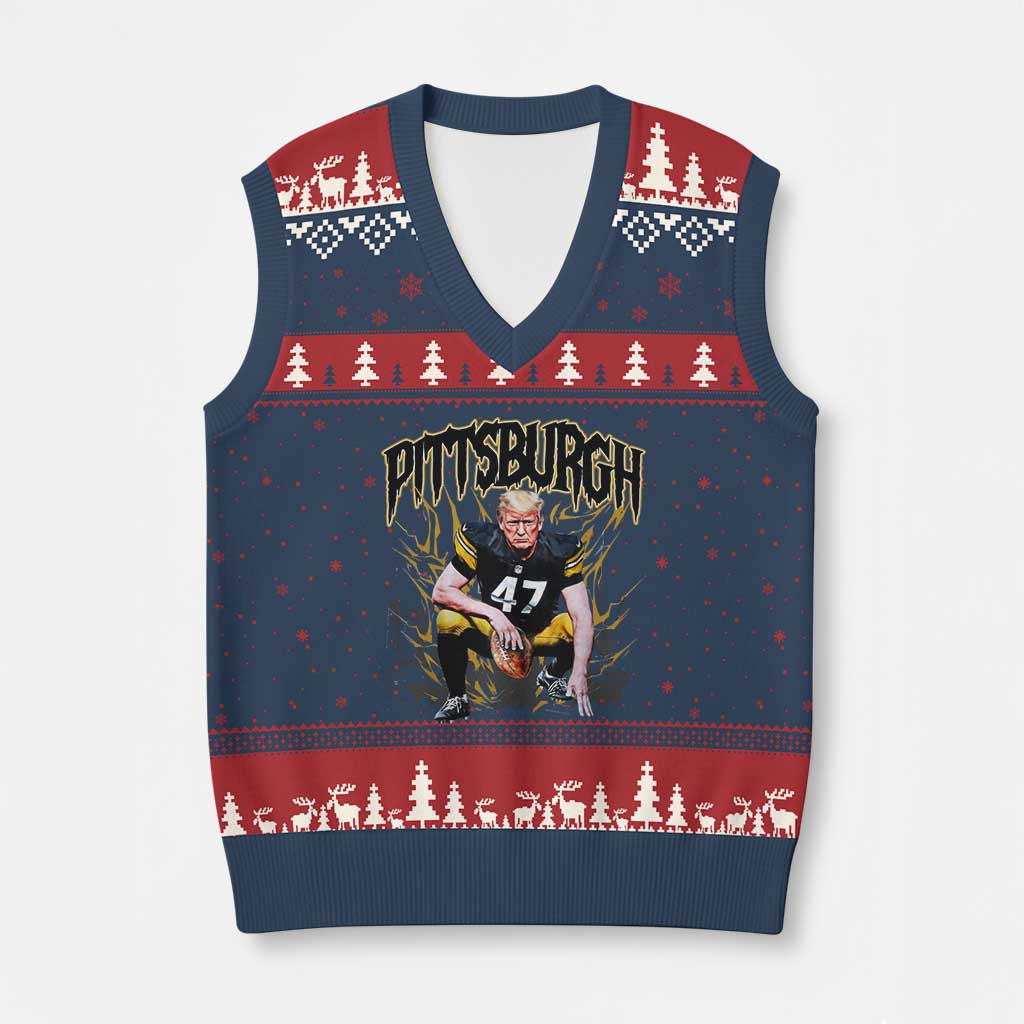 Vintage Pittsburgh V-Neck Knit Sweater Vest Retro Sports Fan Trump 47 Streetwear Bootleg TS10 Navy Red Print Your Wear