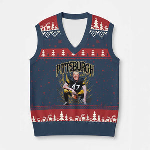 Vintage Pittsburgh V-Neck Knit Sweater Vest Retro Sports Fan Trump 47 Streetwear Bootleg TS10 Navy Red Print Your Wear