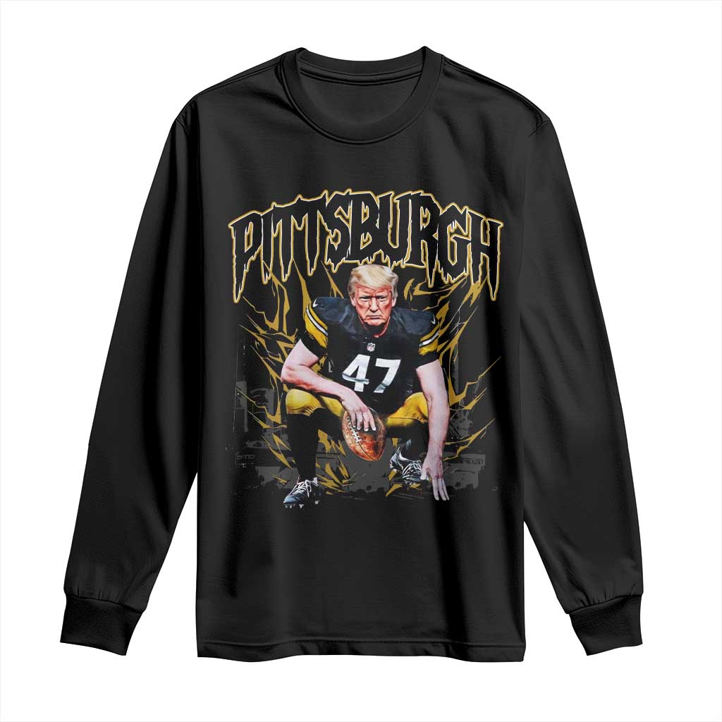 Vintage Pittsburgh Long Sleeve Shirt Retro Sports Fan Trump 47 Streetwear Bootleg TS10 Black Print Your Wear