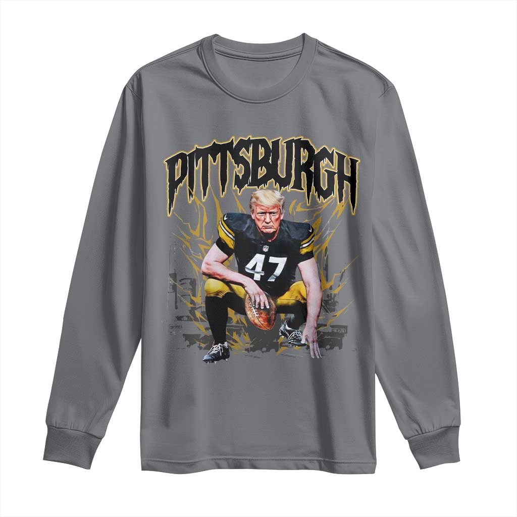 Vintage Pittsburgh Long Sleeve Shirt Retro Sports Fan Trump 47 Streetwear Bootleg TS10 Charcoal Print Your Wear