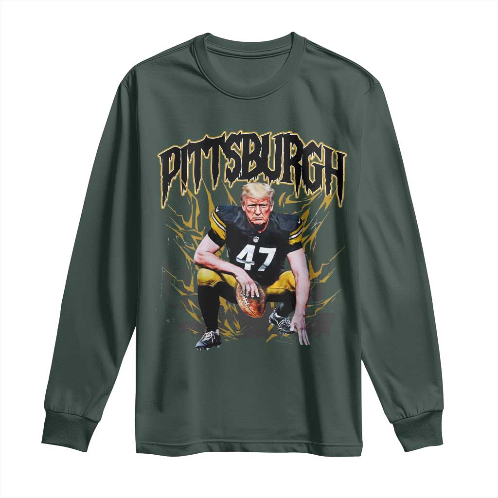 Vintage Pittsburgh Long Sleeve Shirt Retro Sports Fan Trump 47 Streetwear Bootleg TS10 Dark Forest Green Print Your Wear