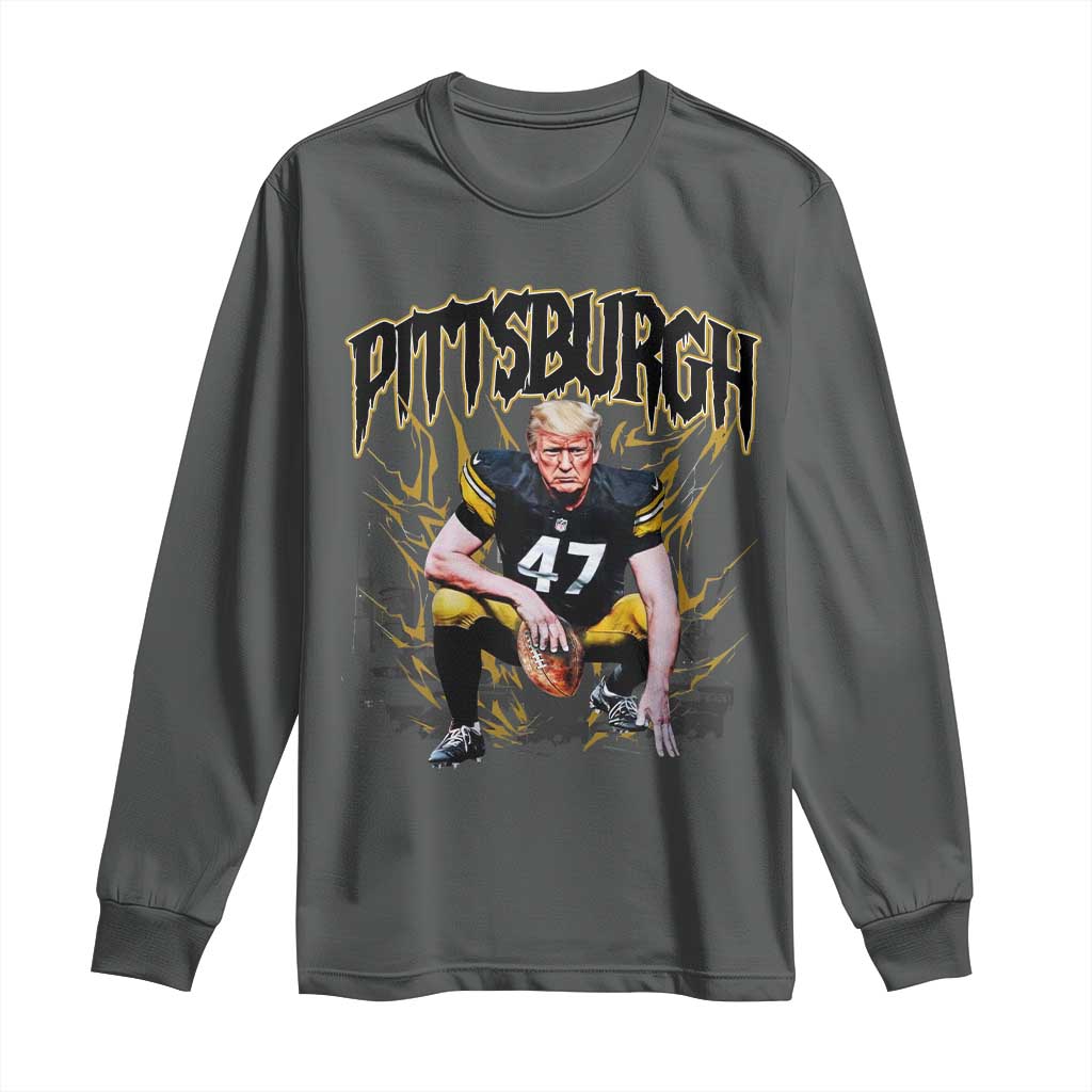 Vintage Pittsburgh Long Sleeve Shirt Retro Sports Fan Trump 47 Streetwear Bootleg TS10 Dark Heather Print Your Wear
