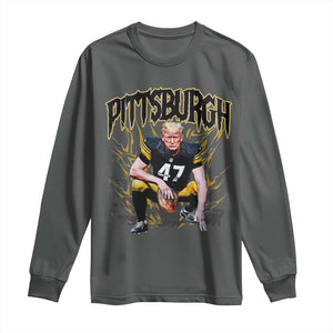 Vintage Pittsburgh Long Sleeve Shirt Retro Sports Fan Trump 47 Streetwear Bootleg TS10 Dark Heather Print Your Wear