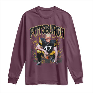 Vintage Pittsburgh Long Sleeve Shirt Retro Sports Fan Trump 47 Streetwear Bootleg TS10 Maroon Print Your Wear