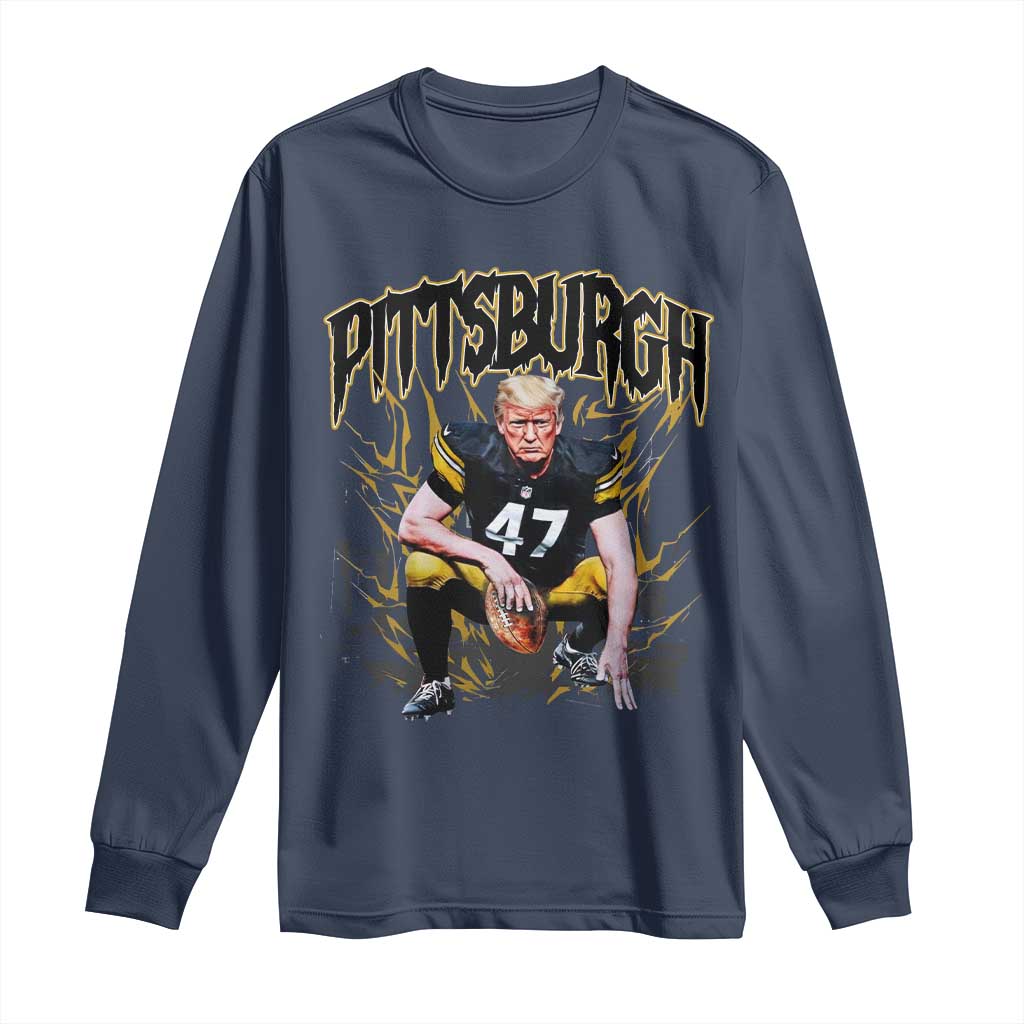 Vintage Pittsburgh Long Sleeve Shirt Retro Sports Fan Trump 47 Streetwear Bootleg TS10 Navy Print Your Wear