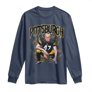 Vintage Pittsburgh Long Sleeve Shirt Retro Sports Fan Trump 47 Streetwear Bootleg TS10 Navy Print Your Wear