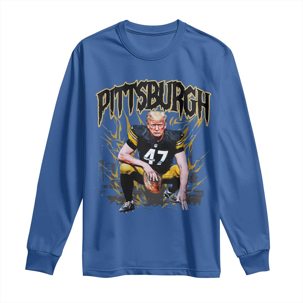 Vintage Pittsburgh Long Sleeve Shirt Retro Sports Fan Trump 47 Streetwear Bootleg TS10 Royal Blue Print Your Wear