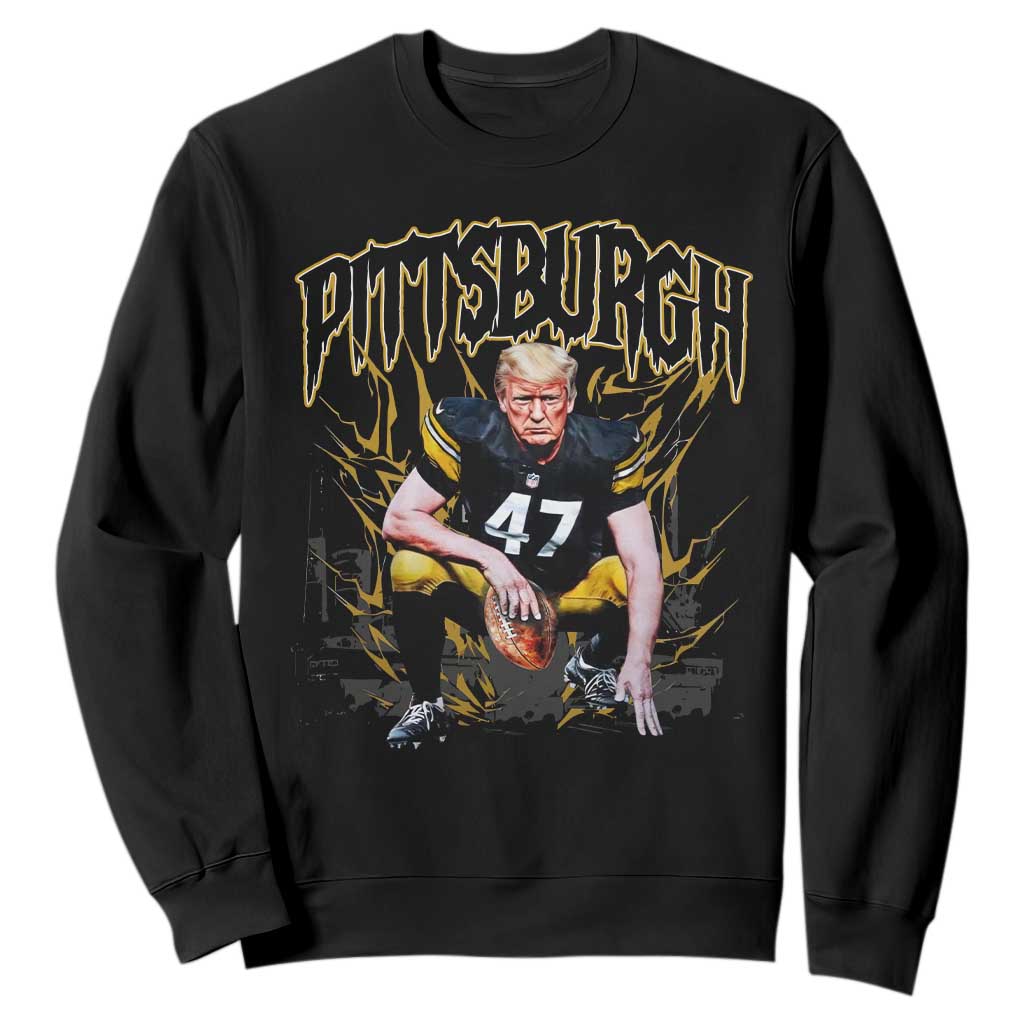 Vintage Pittsburgh Sweatshirt Retro Sports Fan Trump 47 Streetwear Bootleg TS10 Black Print Your Wear