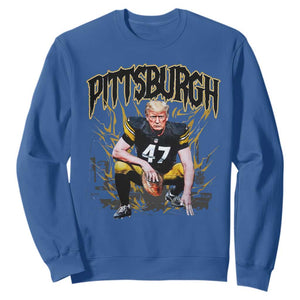 Vintage Pittsburgh Sweatshirt Retro Sports Fan Trump 47 Streetwear Bootleg TS10 Royal Blue Print Your Wear