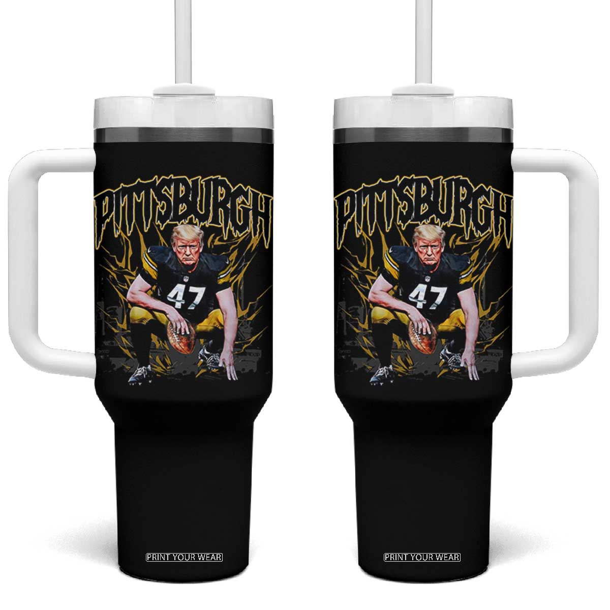 Vintage Pittsburgh Tumbler With Handle Retro Sports Fan Trump 47 Streetwear Bootleg TS10 One Size: 40 oz Black Print Your Wear
