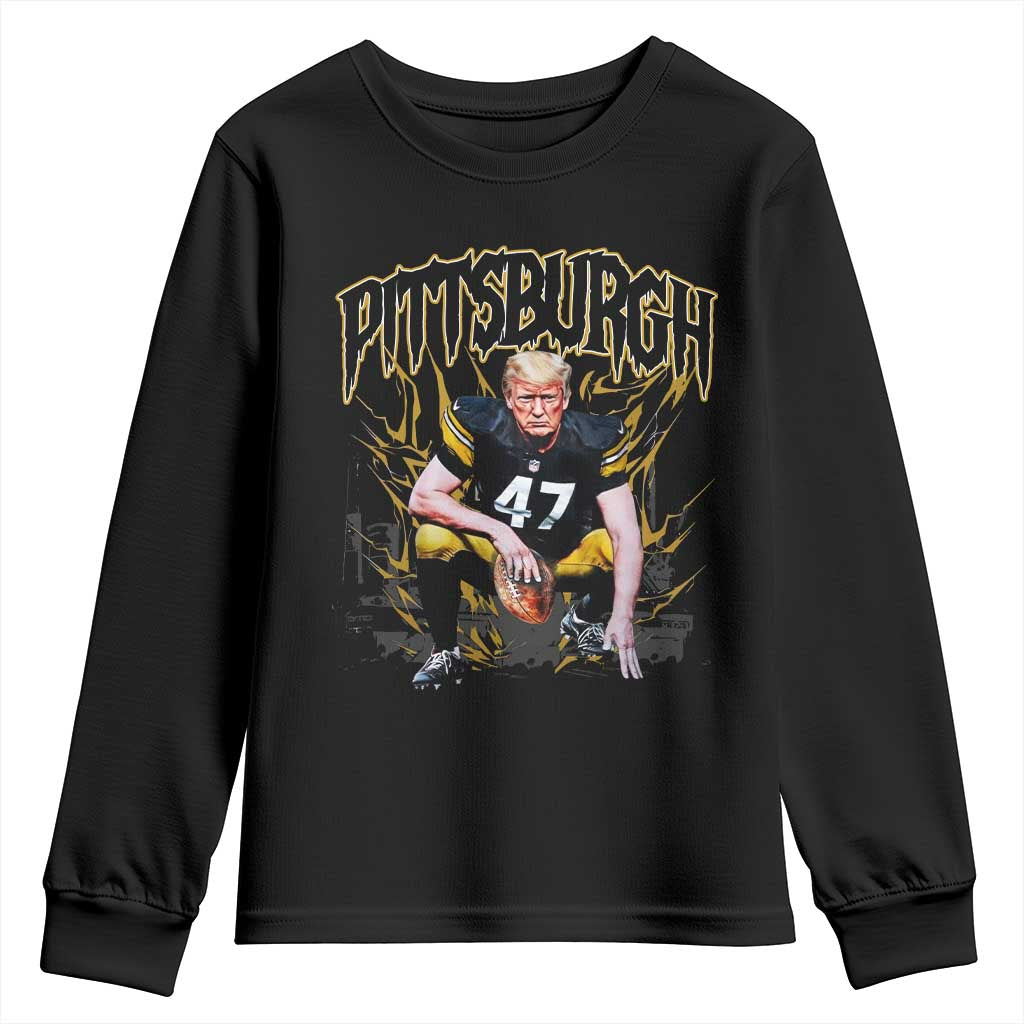Vintage Pittsburgh Youth Sweatshirt Retro Sports Fan Trump 47 Streetwear Bootleg TS10 Black Print Your Wear