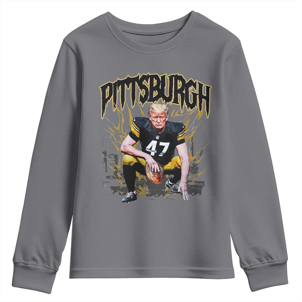Vintage Pittsburgh Youth Sweatshirt Retro Sports Fan Trump 47 Streetwear Bootleg TS10 Charcoal Print Your Wear