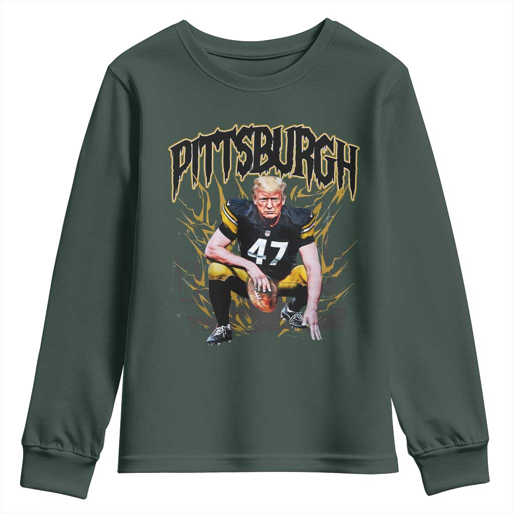 Vintage Pittsburgh Youth Sweatshirt Retro Sports Fan Trump 47 Streetwear Bootleg TS10 Dark Forest Green Print Your Wear