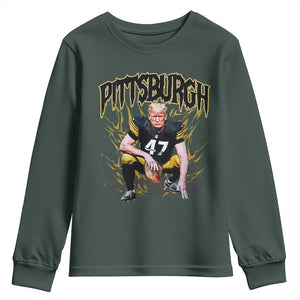 Vintage Pittsburgh Youth Sweatshirt Retro Sports Fan Trump 47 Streetwear Bootleg TS10 Dark Forest Green Print Your Wear