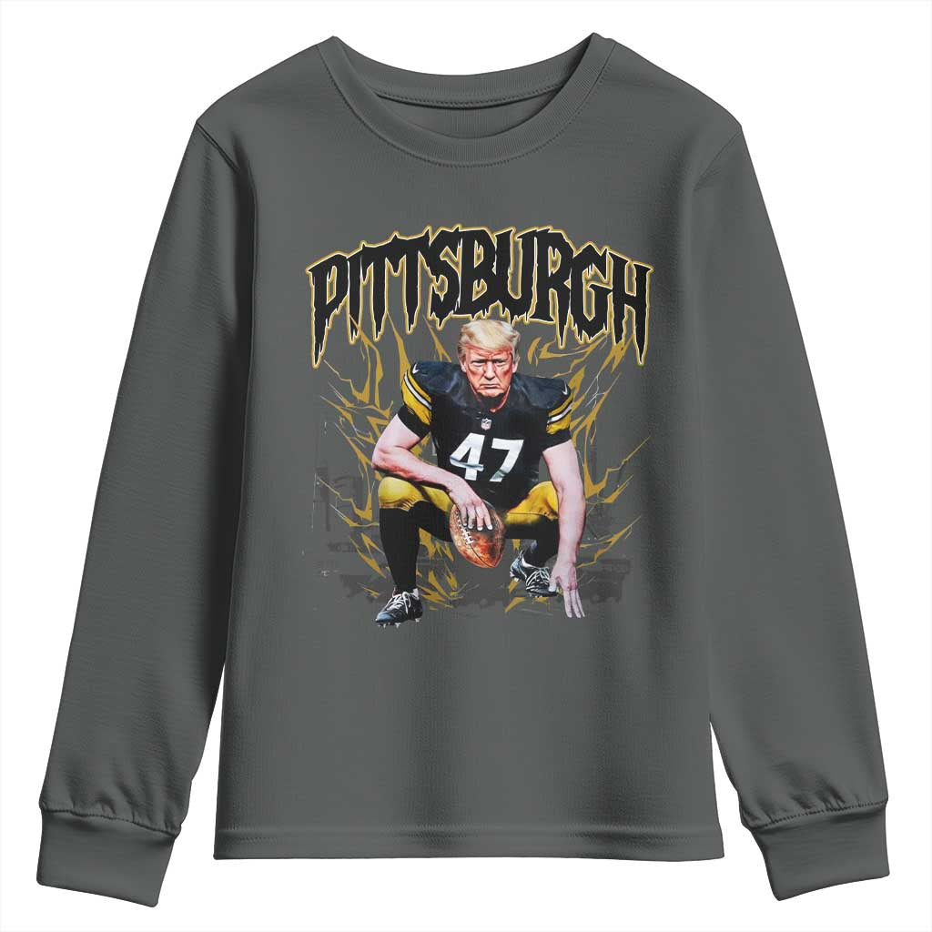 Vintage Pittsburgh Youth Sweatshirt Retro Sports Fan Trump 47 Streetwear Bootleg TS10 Dark Heather Print Your Wear