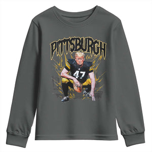 Vintage Pittsburgh Youth Sweatshirt Retro Sports Fan Trump 47 Streetwear Bootleg TS10 Dark Heather Print Your Wear