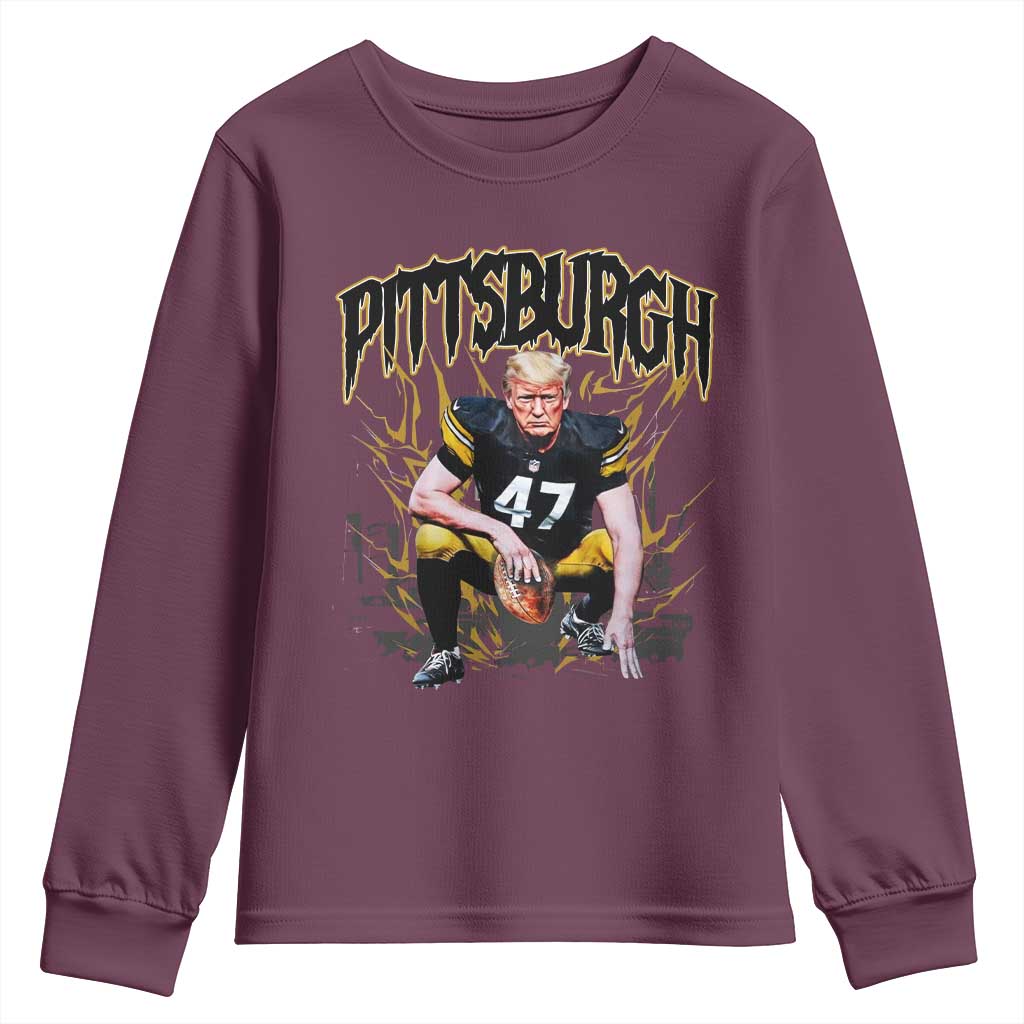 Vintage Pittsburgh Youth Sweatshirt Retro Sports Fan Trump 47 Streetwear Bootleg TS10 Maroon Print Your Wear
