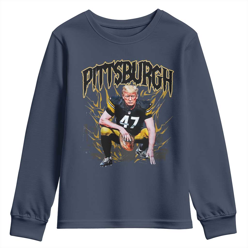 Vintage Pittsburgh Youth Sweatshirt Retro Sports Fan Trump 47 Streetwear Bootleg TS10 Navy Print Your Wear
