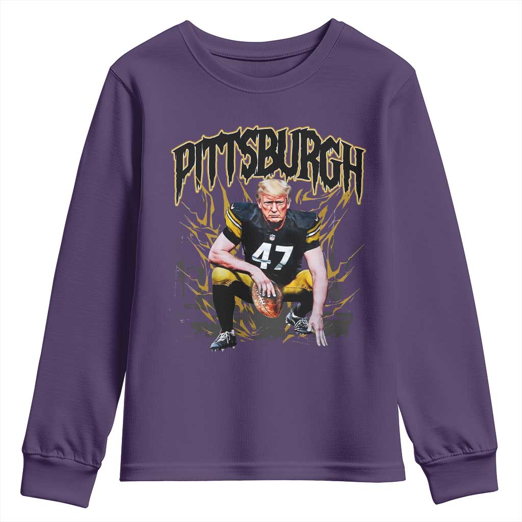 Vintage Pittsburgh Youth Sweatshirt Retro Sports Fan Trump 47 Streetwear Bootleg TS10 Purple Print Your Wear