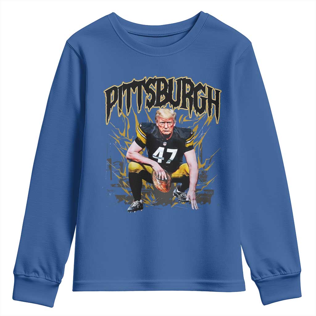 Vintage Pittsburgh Youth Sweatshirt Retro Sports Fan Trump 47 Streetwear Bootleg TS10 Royal Blue Print Your Wear