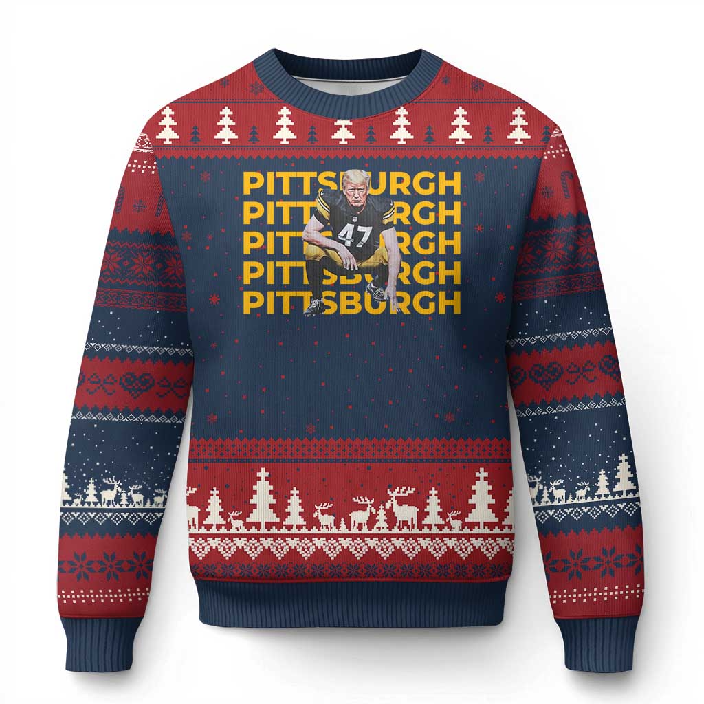 PFS Trump Football Ugly Christmas Sweater Vintage Athletic Sports Fan Game Day TS10 Navy Red Print Your Wear