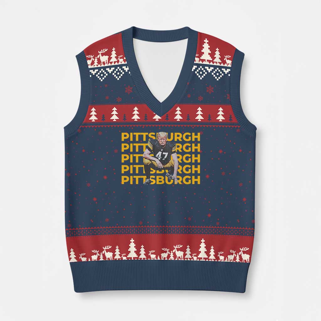 PFS Trump Football V-Neck Knit Sweater Vest Vintage Athletic Sports Fan Game Day TS10 Navy Red Print Your Wear