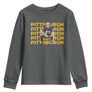 PFS Trump Football Youth Sweatshirt Vintage Athletic Sports Fan Game Day TS10 Dark Heather Print Your Wear