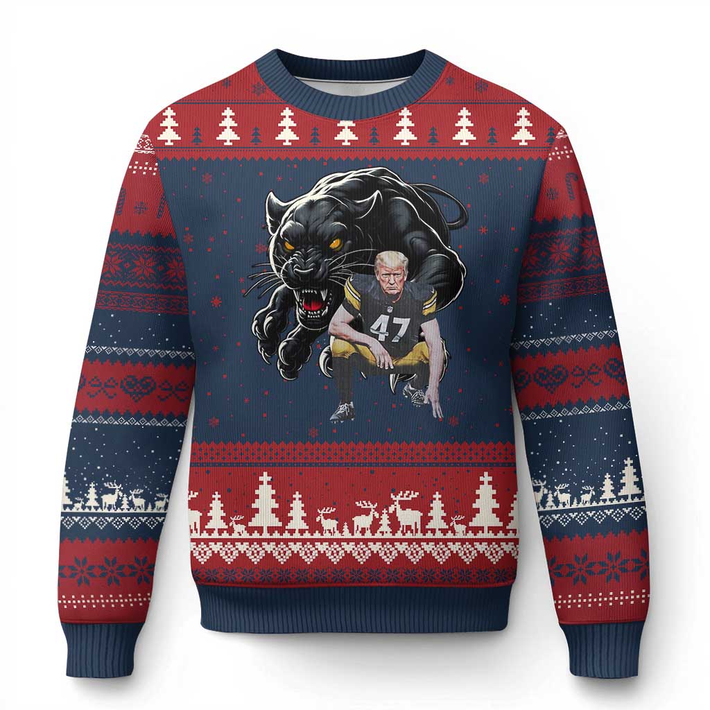 PFS Trump Football Ugly Christmas Sweater Vintage Athletic Sports Fan Mascot Game Day TS10 Navy Red Print Your Wear