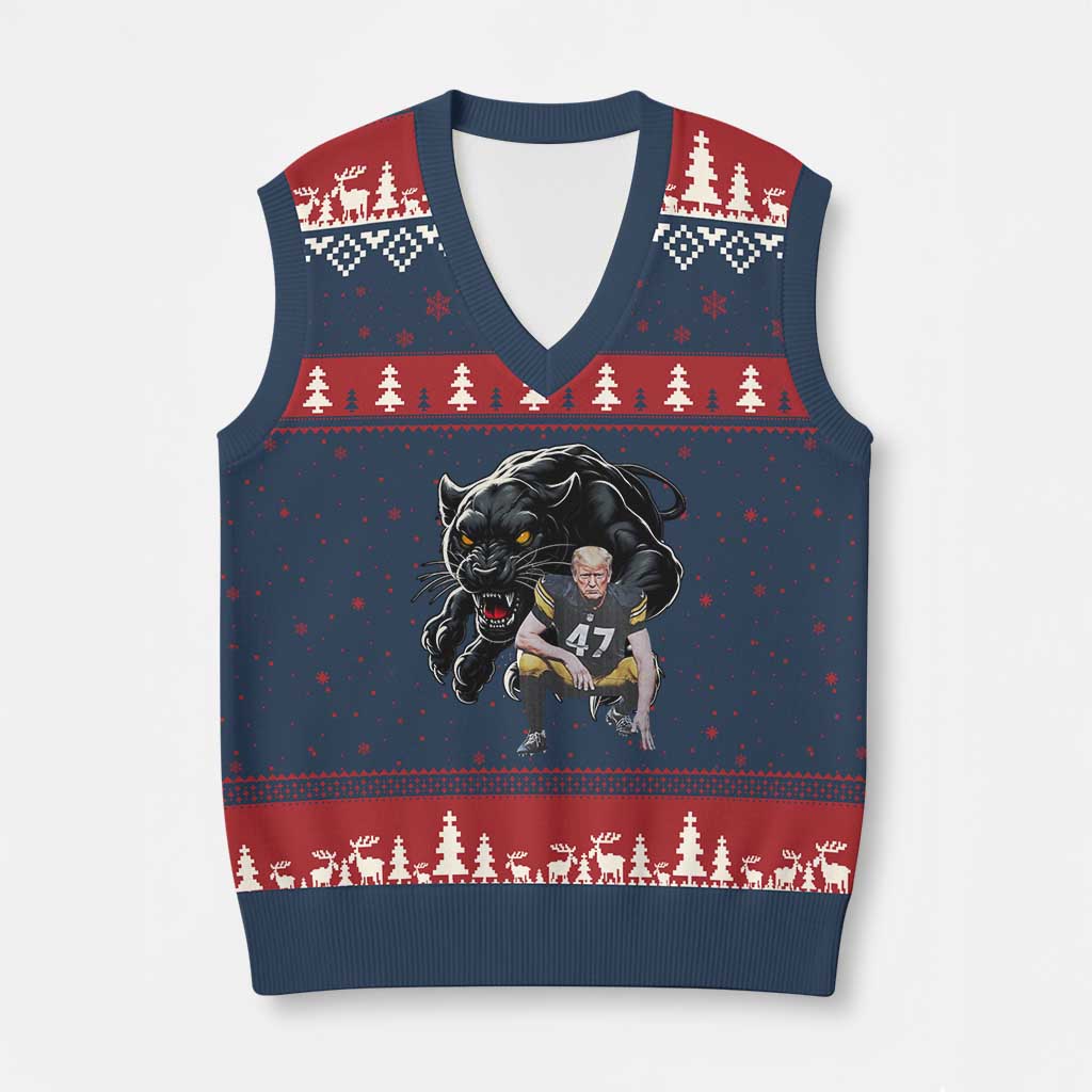 PFS Trump Football V-Neck Knit Sweater Vest Vintage Athletic Sports Fan Mascot Game Day TS10 Navy Red Print Your Wear