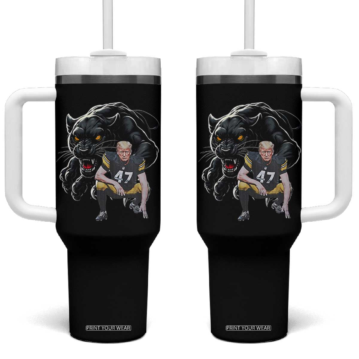 PFS Trump Football Tumbler With Handle Vintage Athletic Sports Fan Mascot Game Day TS10 One Size: 40 oz Black Print Your Wear