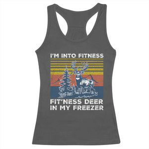 Hunting Racerback Tank Top I'm Into Fitness Fit'ness Deer In My Freezer Gift for Hunter TS10 Dark Heather Print Your Wear