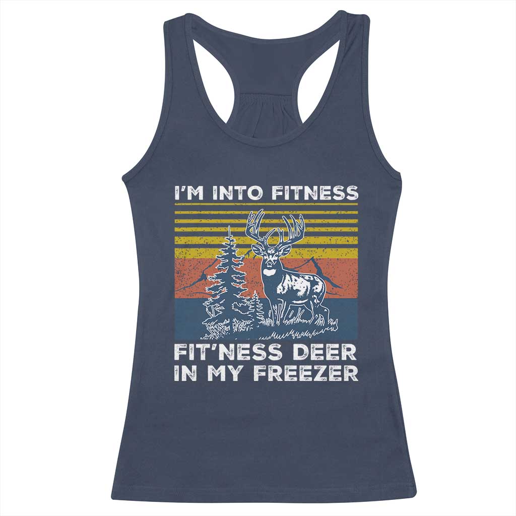 Hunting Racerback Tank Top I'm Into Fitness Fit'ness Deer In My Freezer Gift for Hunter TS10 Navy Print Your Wear
