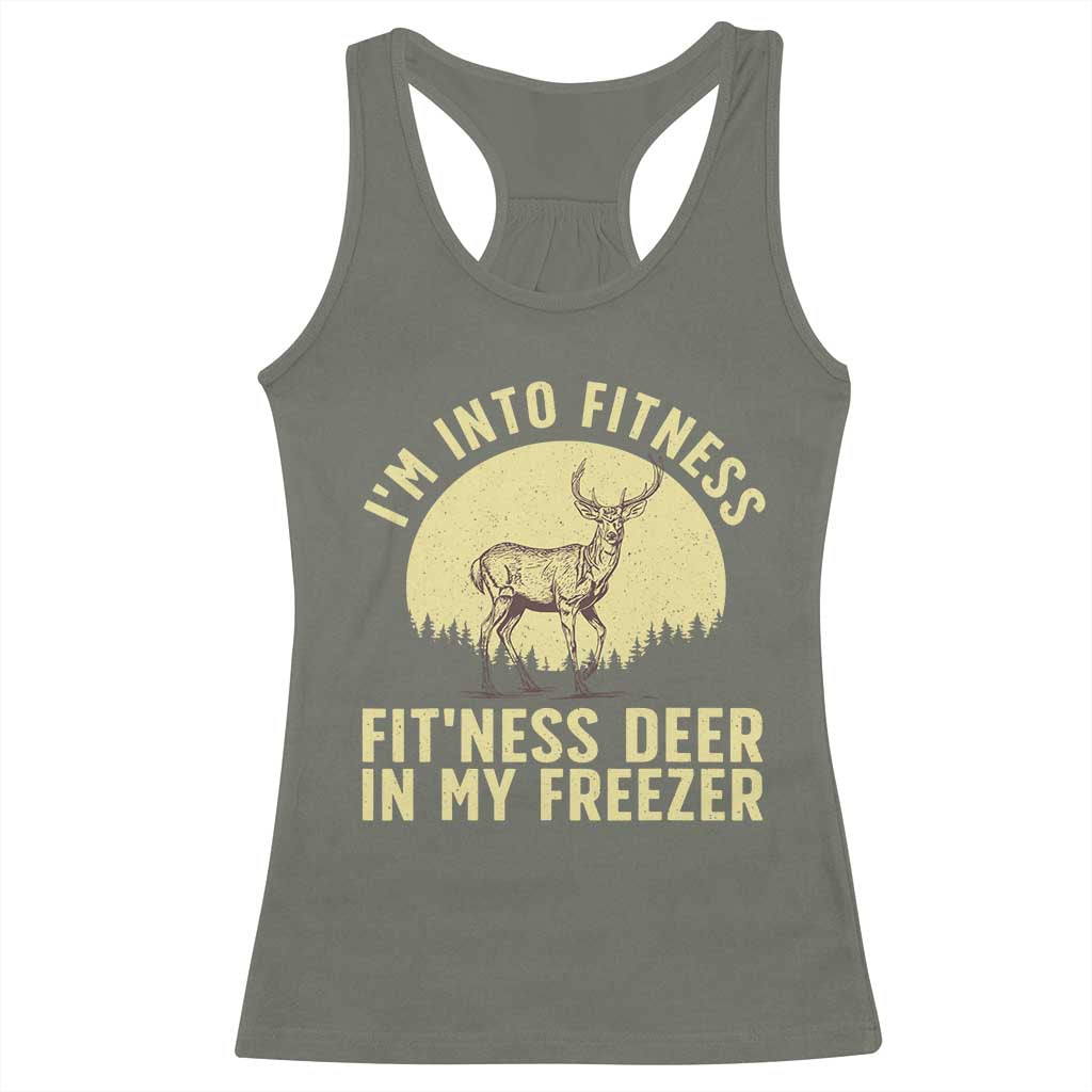 Hunting Racerback Tank Top I'm Into Fitness Fit'ness Deer In My Freezer Deer Hunter TS10 Military Green Print Your Wear