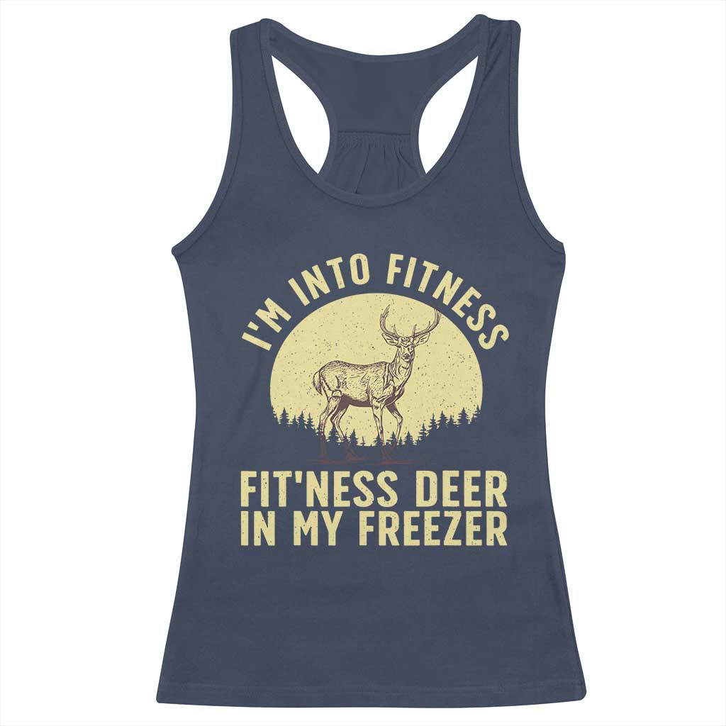 Hunting Racerback Tank Top I'm Into Fitness Fit'ness Deer In My Freezer Deer Hunter TS10 Navy Print Your Wear