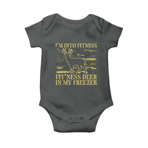 Hunting Baby Onesie I'm Into Fitness Fit'ness Deer In My Freezer Camo Flag TS10 Dark Heather Print Your Wear