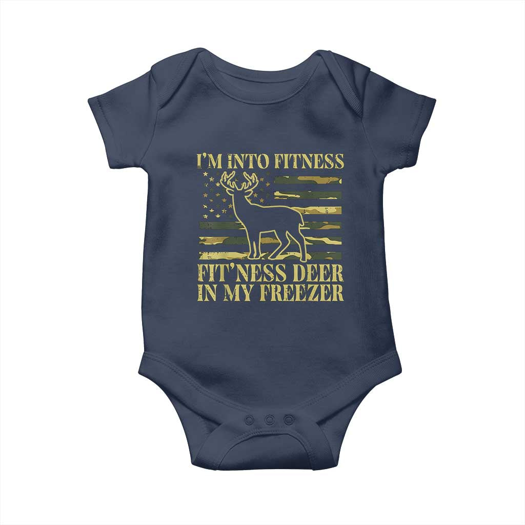 Hunting Baby Onesie I'm Into Fitness Fit'ness Deer In My Freezer Camo Flag TS10 Navy Print Your Wear
