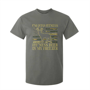 Hunting T Shirt For Kid I'm Into Fitness Fit'ness Deer In My Freezer Camo Flag TS10 Military Green Print Your Wear