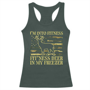 Hunting Racerback Tank Top I'm Into Fitness Fit'ness Deer In My Freezer Camo Flag TS10 Dark Forest Green Print Your Wear