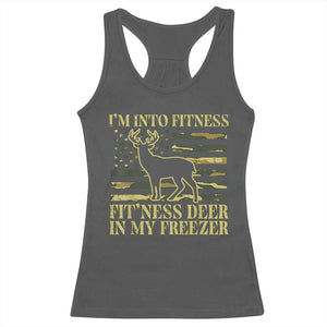 Hunting Racerback Tank Top I'm Into Fitness Fit'ness Deer In My Freezer Camo Flag TS10 Dark Heather Print Your Wear