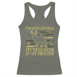 Hunting Racerback Tank Top I'm Into Fitness Fit'ness Deer In My Freezer Camo Flag TS10 Military Green Print Your Wear