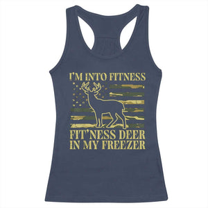 Hunting Racerback Tank Top I'm Into Fitness Fit'ness Deer In My Freezer Camo Flag TS10 Navy Print Your Wear