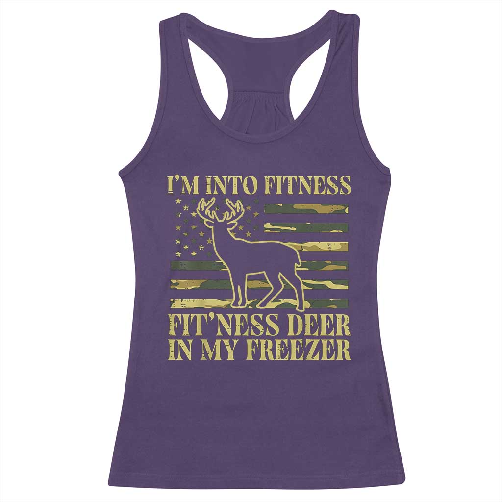 Hunting Racerback Tank Top I'm Into Fitness Fit'ness Deer In My Freezer Camo Flag TS10 Purple Print Your Wear