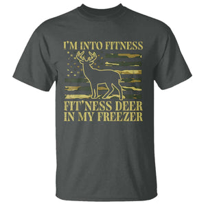 Hunting T Shirt I'm Into Fitness Fit'ness Deer In My Freezer Camo Flag TS10 Dark Heather Print Your Wear