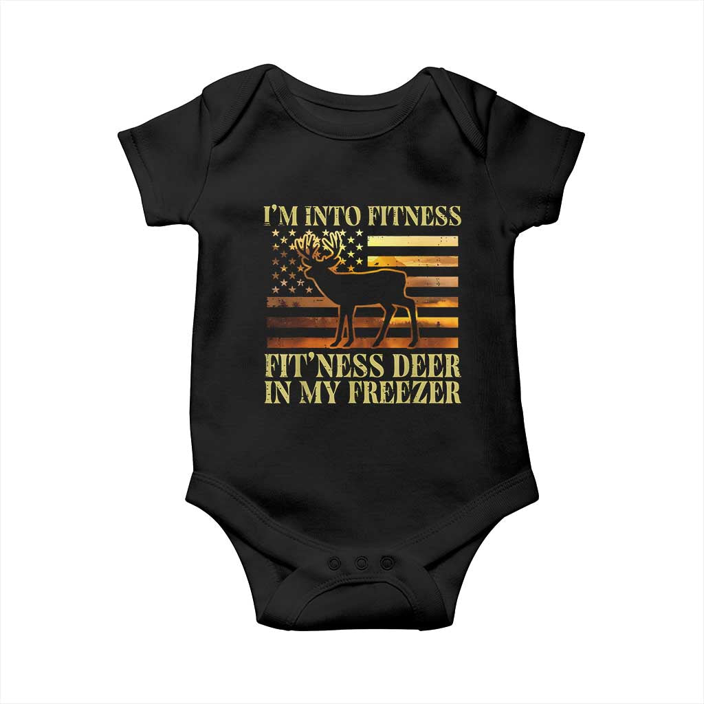 Hunting Baby Onesie I'm Into Fitness Fit'ness Deer In My Freezer American Flag TS10 Black Print Your Wear