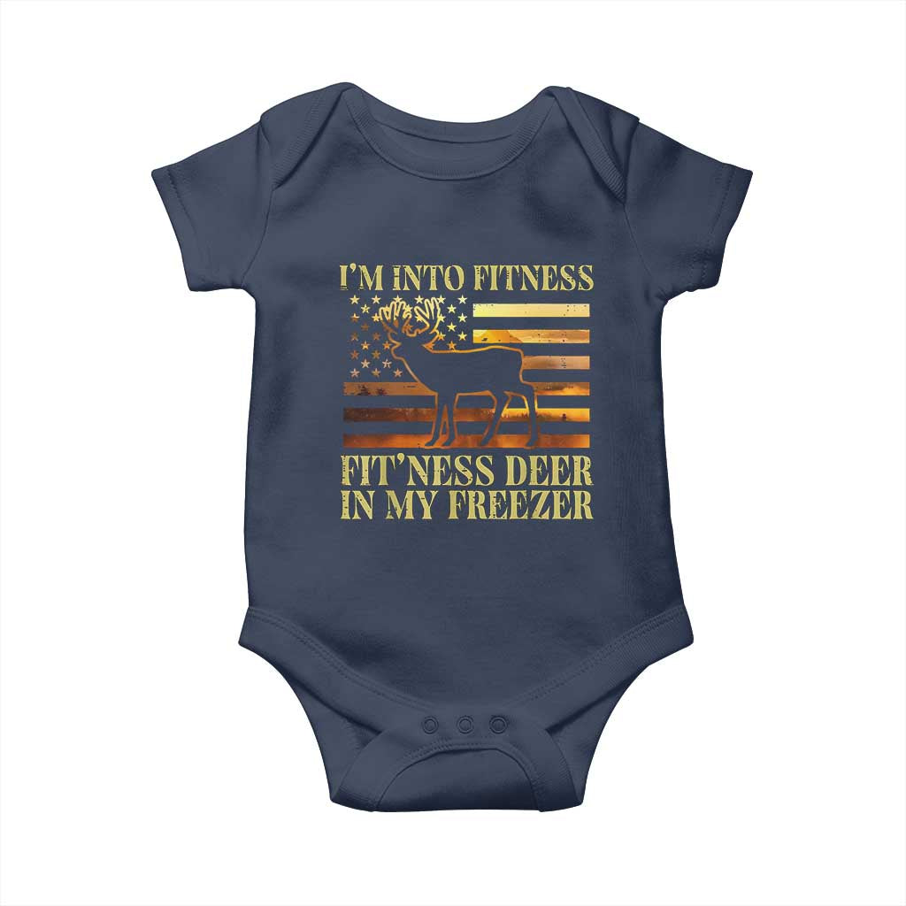 Hunting Baby Onesie I'm Into Fitness Fit'ness Deer In My Freezer American Flag TS10 Navy Print Your Wear