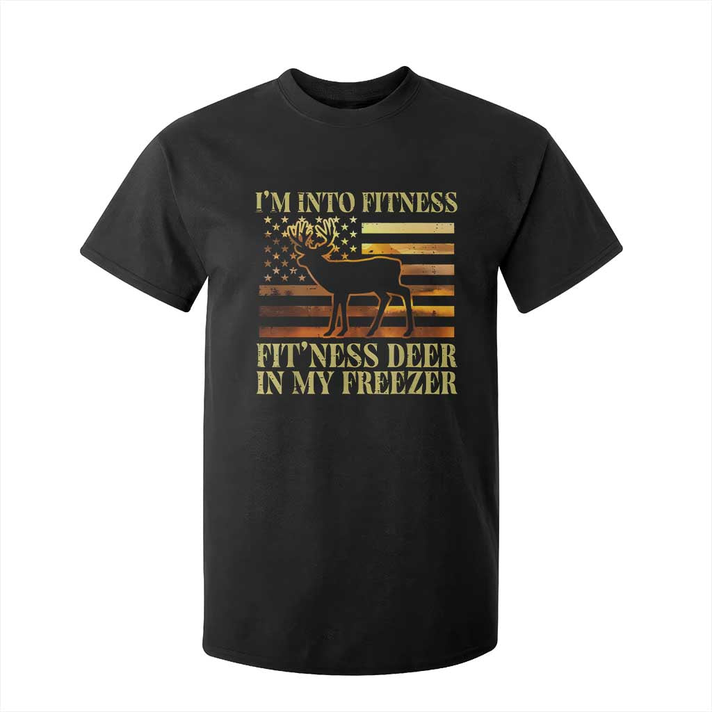 Hunting T Shirt For Kid I'm Into Fitness Fit'ness Deer In My Freezer American Flag TS10 Black Print Your Wear