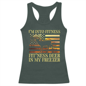 Hunting Racerback Tank Top I'm Into Fitness Fit'ness Deer In My Freezer American Flag TS10 Dark Forest Green Print Your Wear